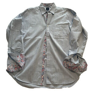 Tailorbyrd Collection Button Shirt Blue w/floral accent Cuff XL Long Sleeve